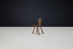 Set of 8 Sculptural French Alpine Chairs in Solid Oak, France, 1950s