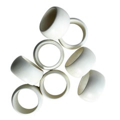 Set of 8 Sculptural Matte White Ceramic Napkin Rings, Minimalist Tabletop