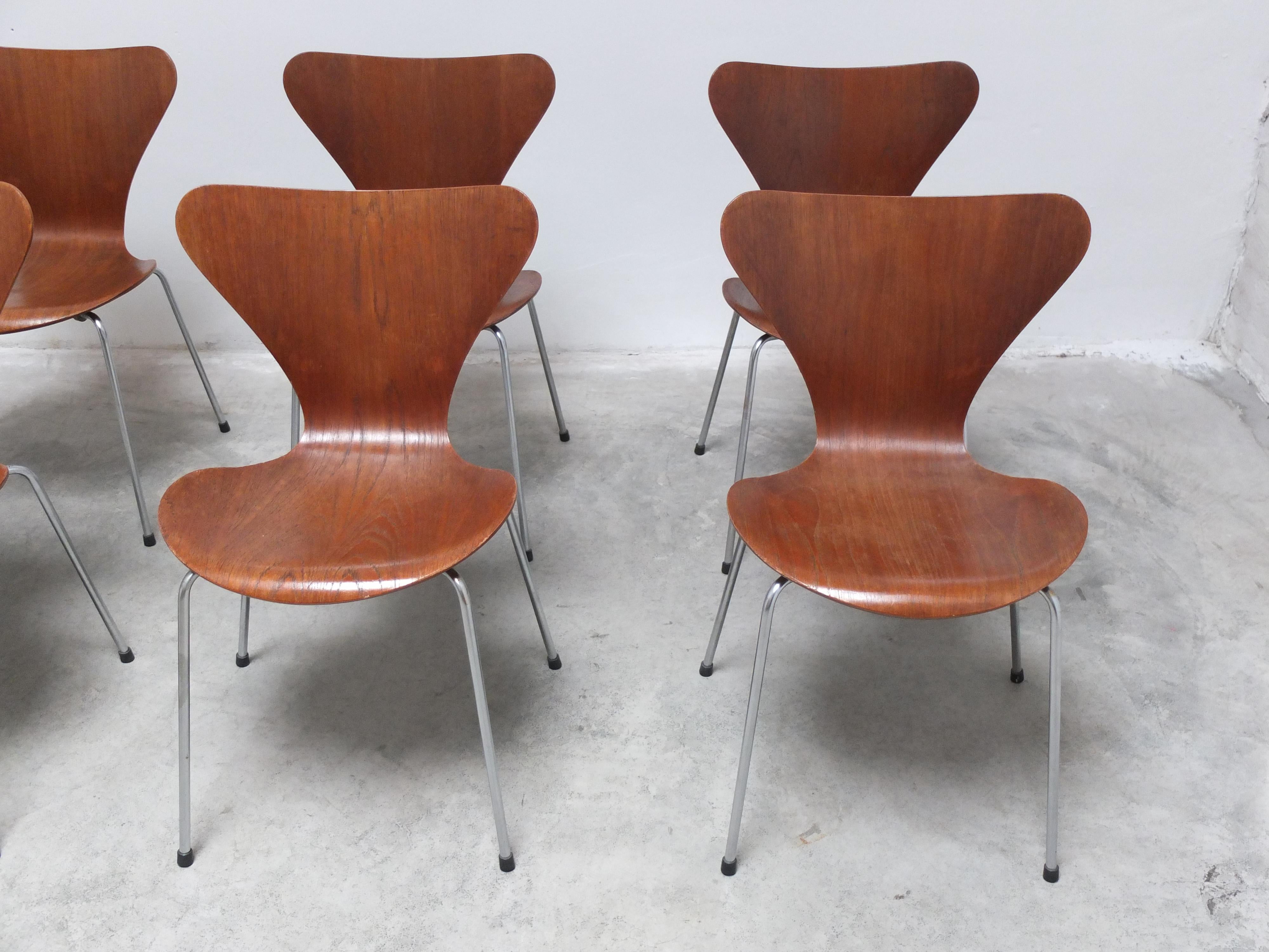20th Century Set of 8 'Series 7' Chairs in Teak by Arne Jacobsen for Fritz Hansen, 1955