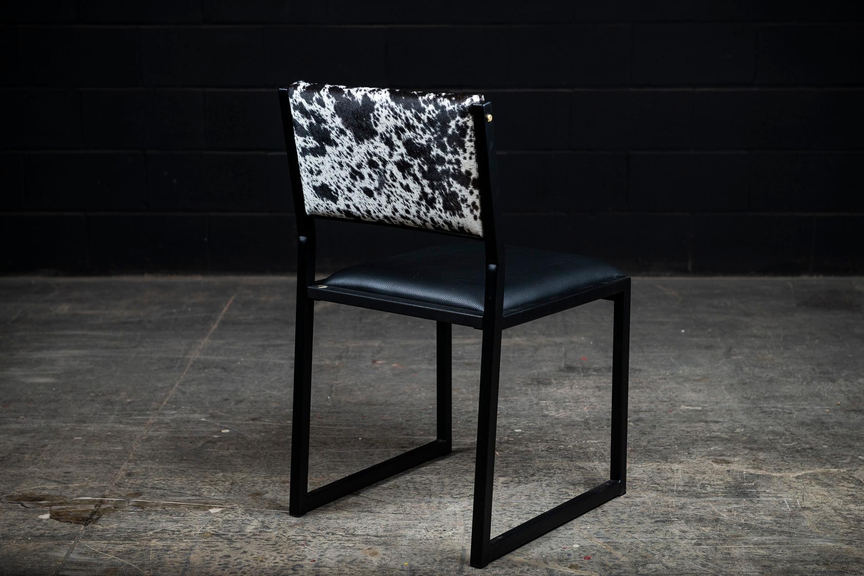 Ebonized 8x Shaker Modern Chair, by Ambrozia, Salt and Pepper Cow Hide and Black Leather For Sale