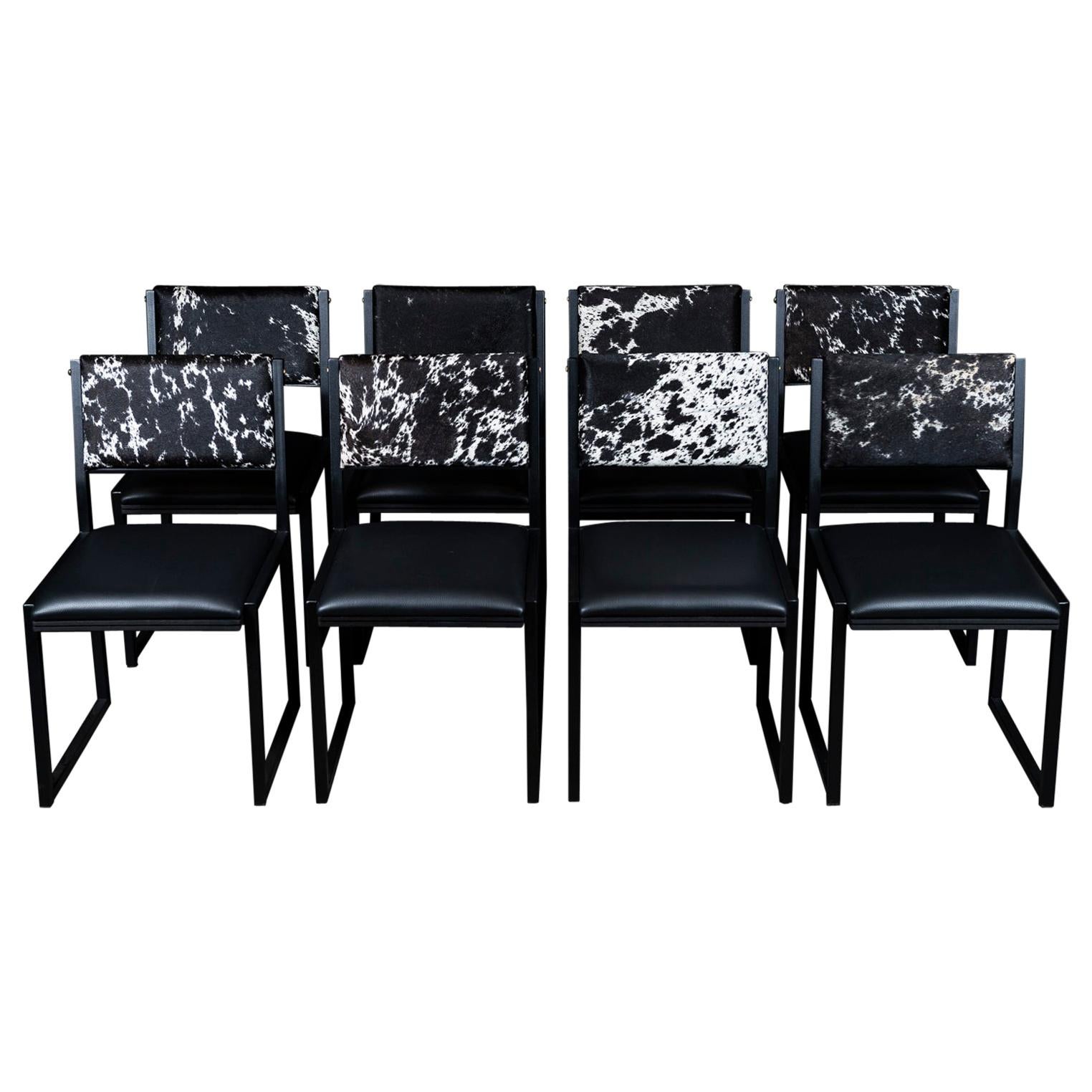 8x Shaker Modern Chair, by Ambrozia, Salt and Pepper Cow Hide and Black Leather For Sale