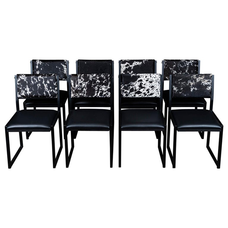 Set Of 8 Shaker Chair By Ambrozia Salt And Pepper Cow Hide And Black Leather For Sale At 1stdibs