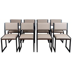 Set of 8, Shaker Chair by Ambrozia, Solid Walnut, Black Steel and Sandle Vinyl