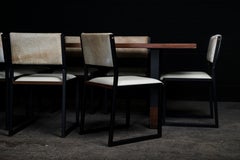 8x SHAKER Modern Side Chairs by AMBROZIA, Walnut, Black Steel, Leather & Cowhide
