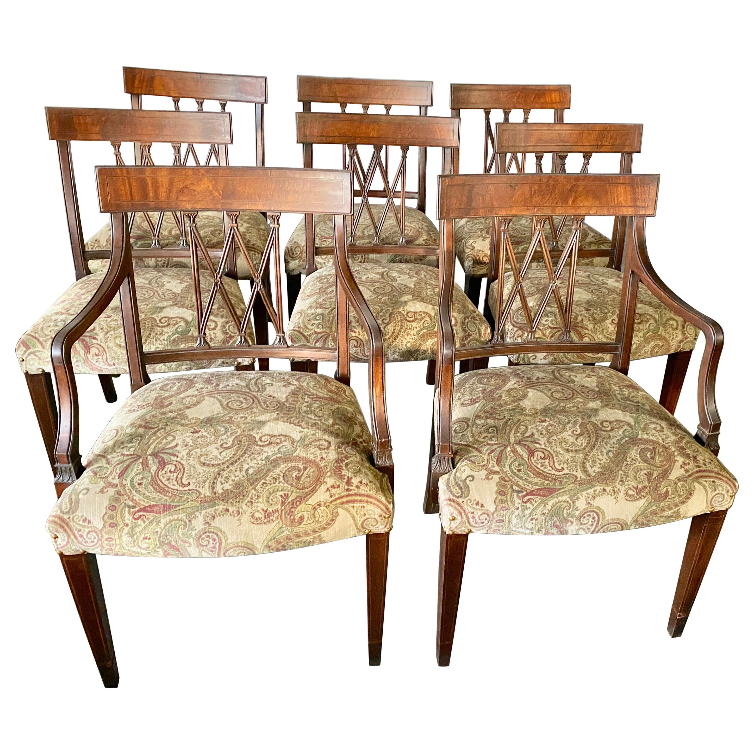 Set of 8 Sheraton Revival Style Dining Chairs