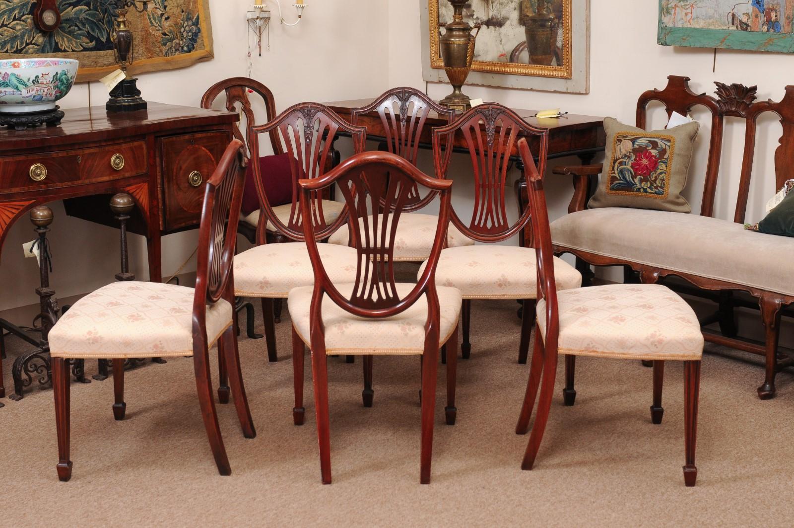 Set of 8 Sheraton Style Mahogany Shield Back Dining Chairs, Early 20th Century 10