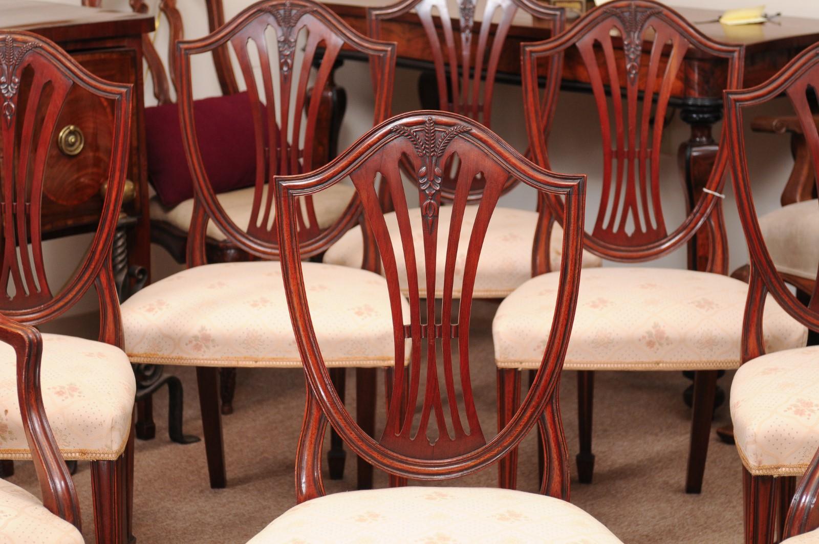 Set of 8 Sheraton Style Mahogany Shield Back Dining Chairs, Early 20th Century 1