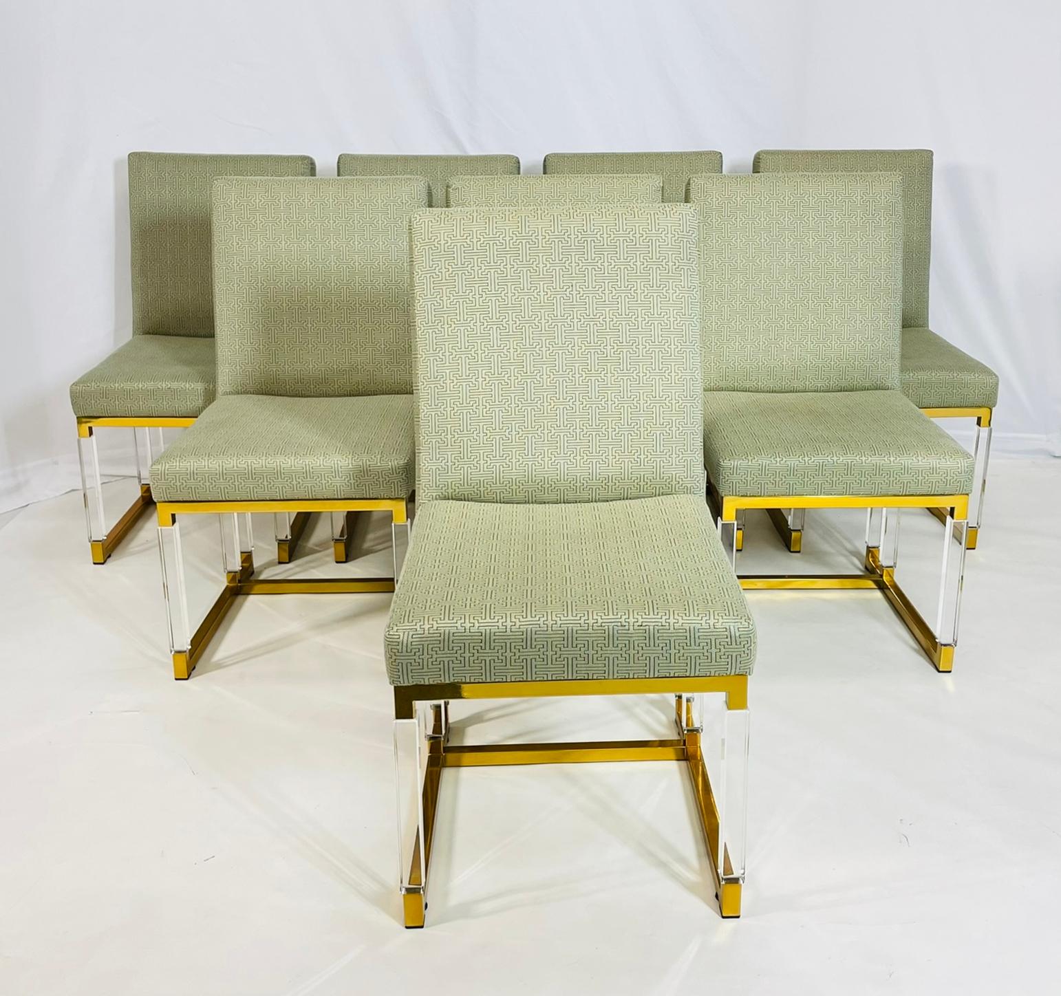Set di 8 sedie da pranzo in lucite e ottone firmate Charles Hollis Jones, linea metrica in vendita 2