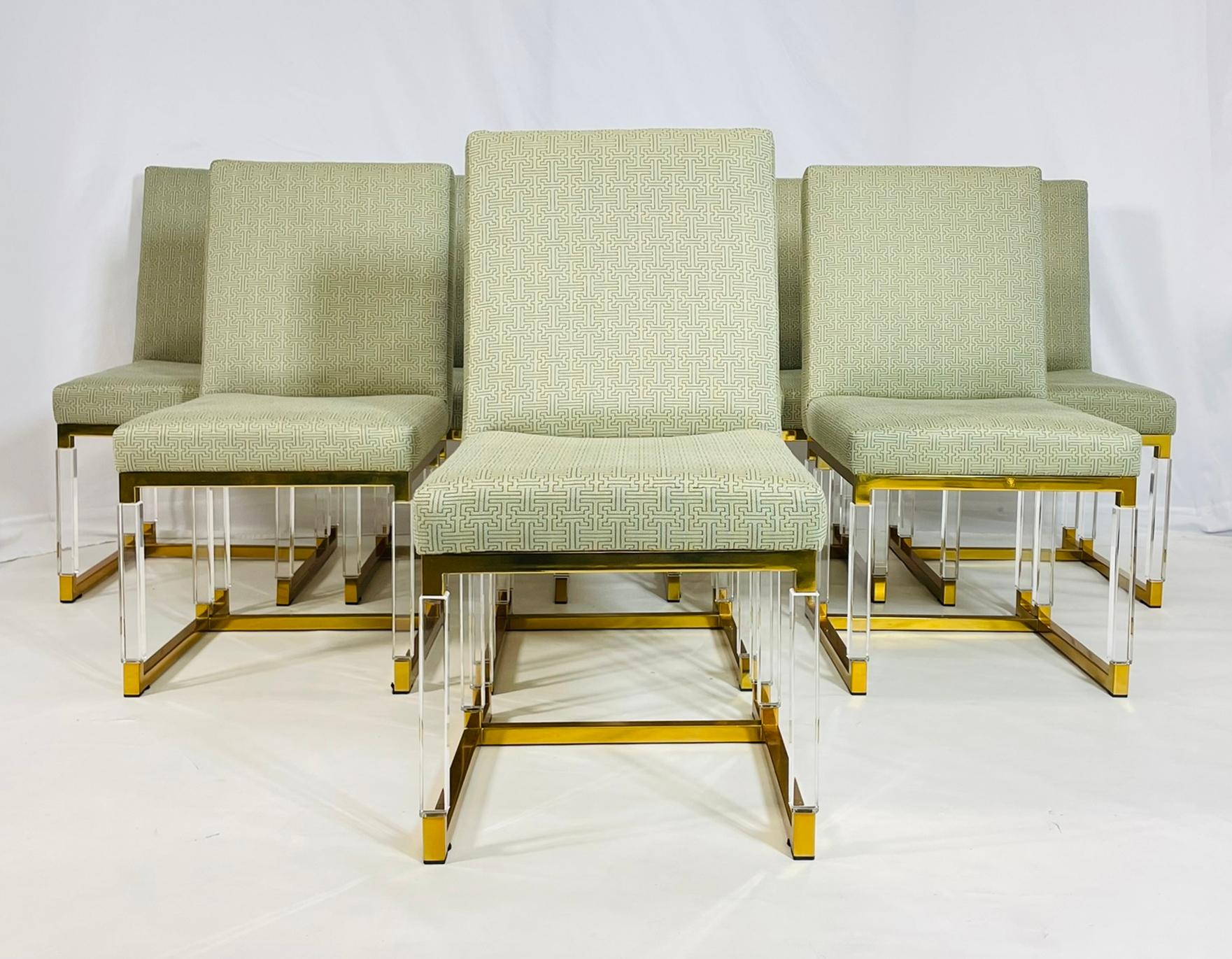 Set di 8 sedie da pranzo in lucite e ottone firmate Charles Hollis Jones, linea metrica in vendita 3