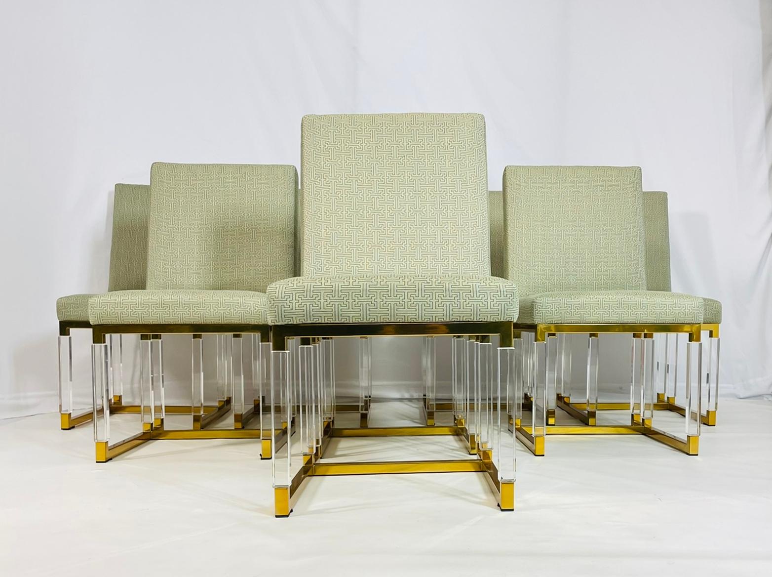 Set di 8 sedie da pranzo in lucite e ottone firmate Charles Hollis Jones, linea metrica in vendita 4