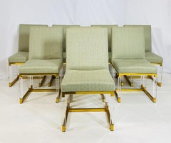 Set of 8 Signed Charles Hollis Jones Lucite & Brass Dining Chairs, Metric Line