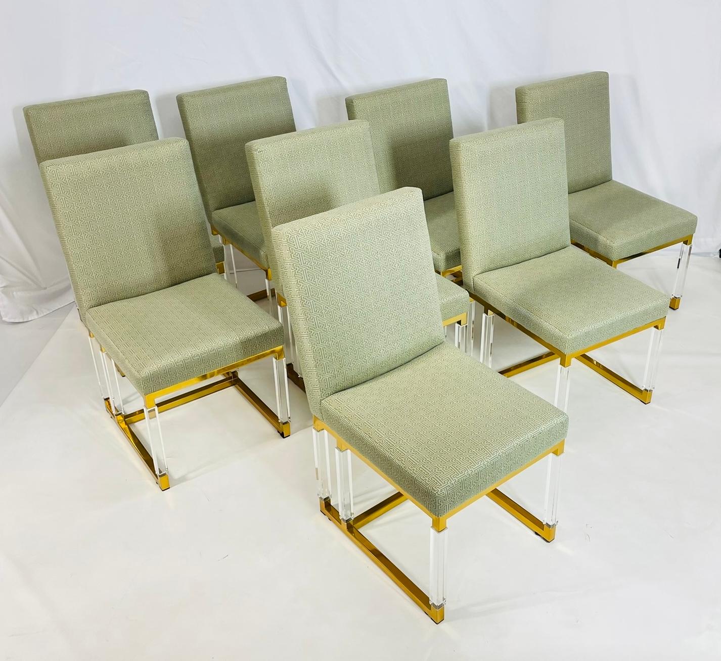 Set di 8 sedie da pranzo in lucite e ottone firmate Charles Hollis Jones, linea metrica in vendita 1
