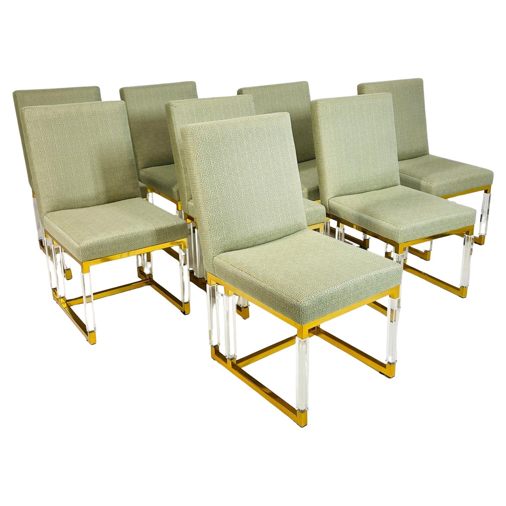 Set di 8 sedie da pranzo in lucite e ottone firmate Charles Hollis Jones, linea metrica in vendita