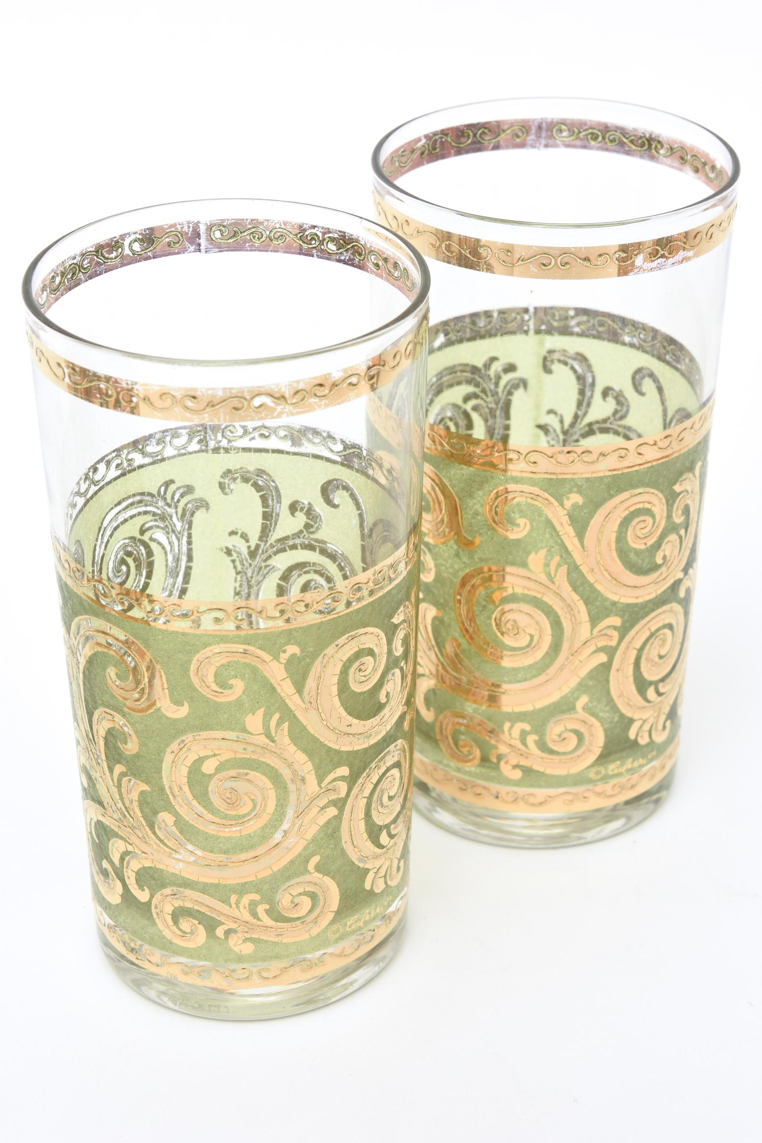 Gold Culver Mid-Century Modern Signed Highballs Glass Barware Mid-Century Modern