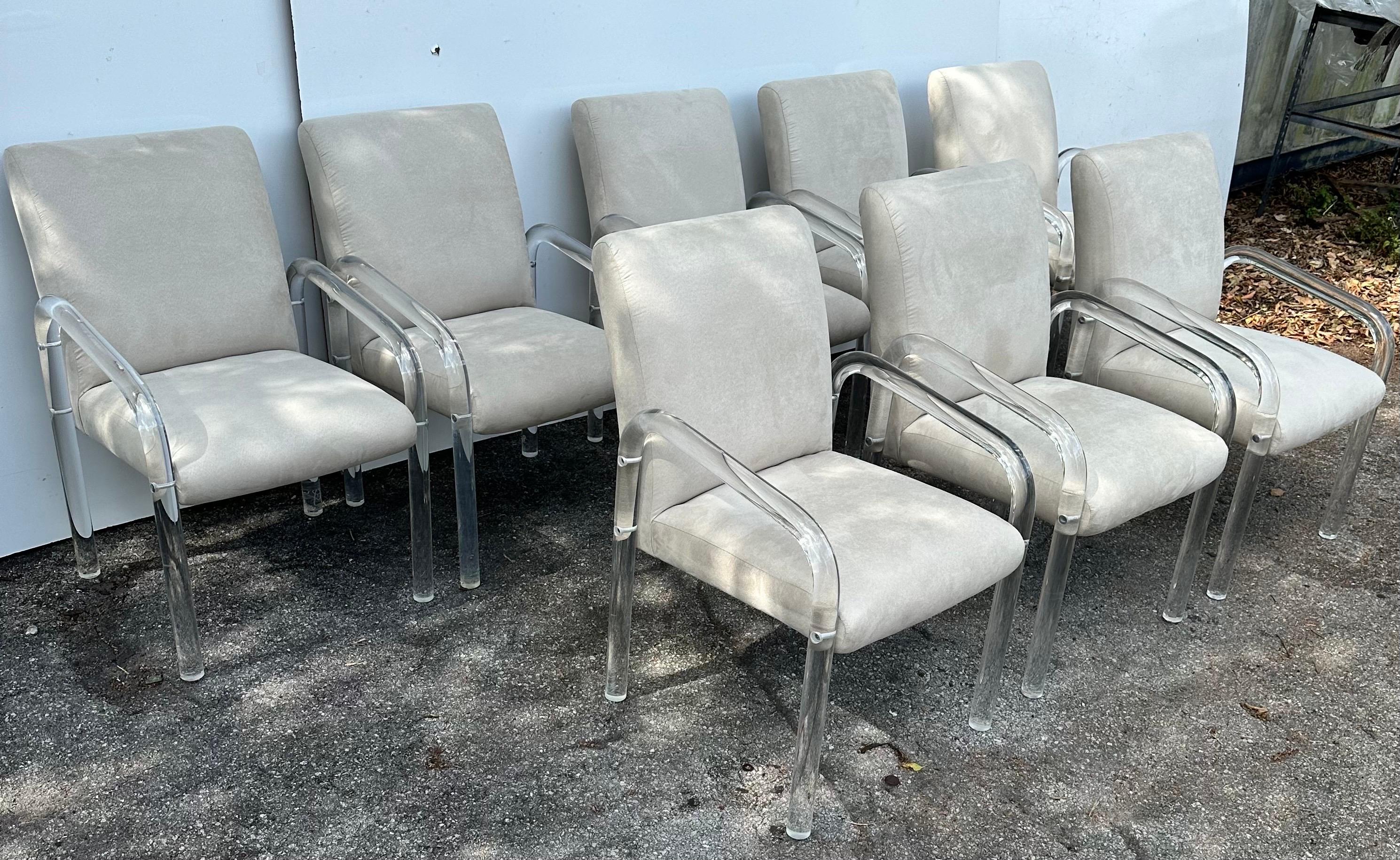 Mid-Century Modern Set of 8  signed Lion in Frost Lucite Armchairs  For Sale