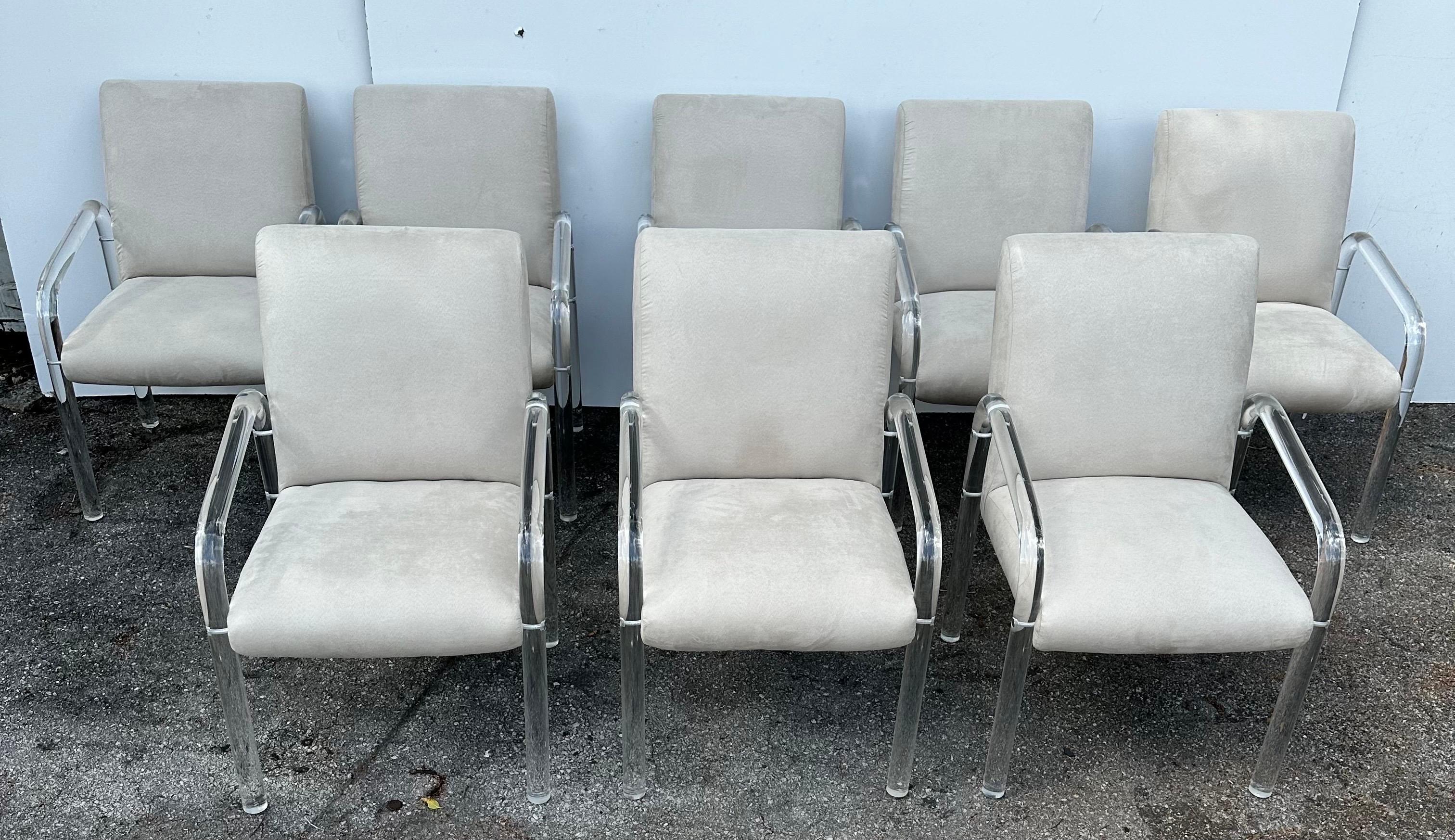 American Set of 8  signed Lion in Frost Lucite Armchairs  For Sale