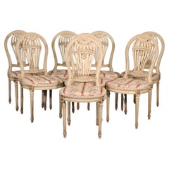 Set of 8 Signed Maison Jansen Balloon Back Painted Dining Chairs