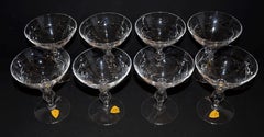 Set of 8 Signed Tiffin Etched Crystal Champagne Coupes or Cocktail Glasses