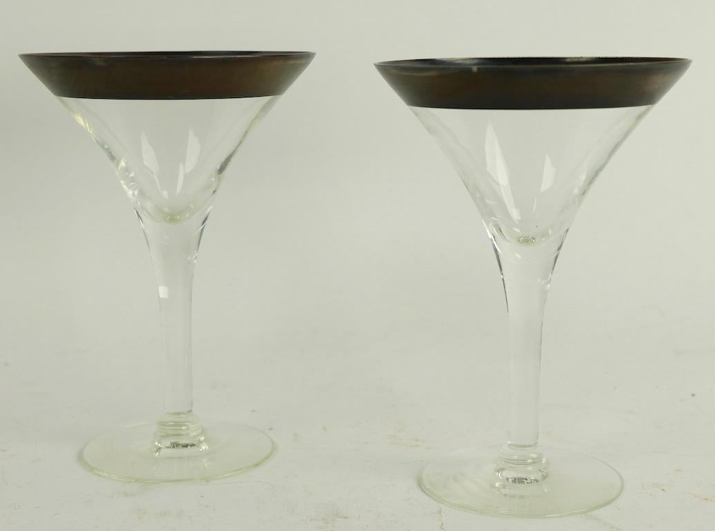 American Set of 8 Silver Band Martini Glasses attributed to Dorothy Thorpe