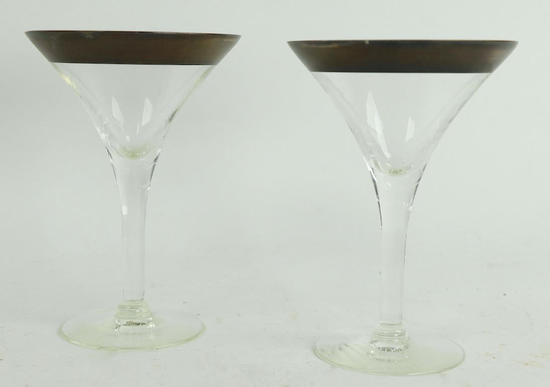 Set of 8 Silver Band Martini Glasses attributed to Dorothy Thorpe In Good Condition In New York, NY