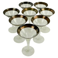 Vintage Set of 8 Silver Band Martini Glasses attributed to Dorothy Thorpe