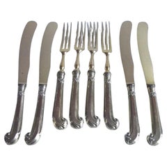 Set of 8 Silver Gilt Dessert Knives and Forks Made in London by Francis Higgins