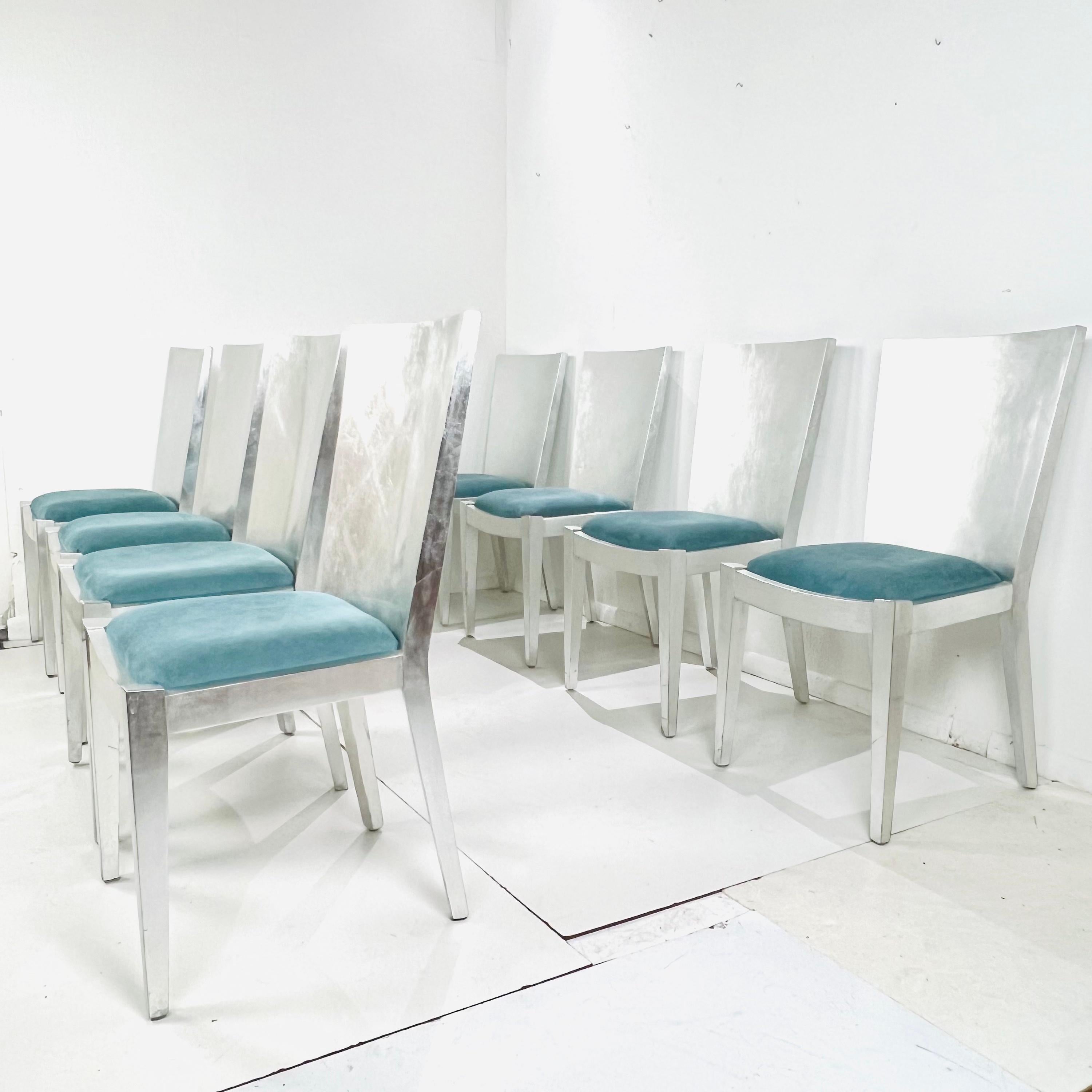 Set of 8 Silver Leaf Dining Chairs in the Style of Karl Springer In Good Condition In Dallas, TX