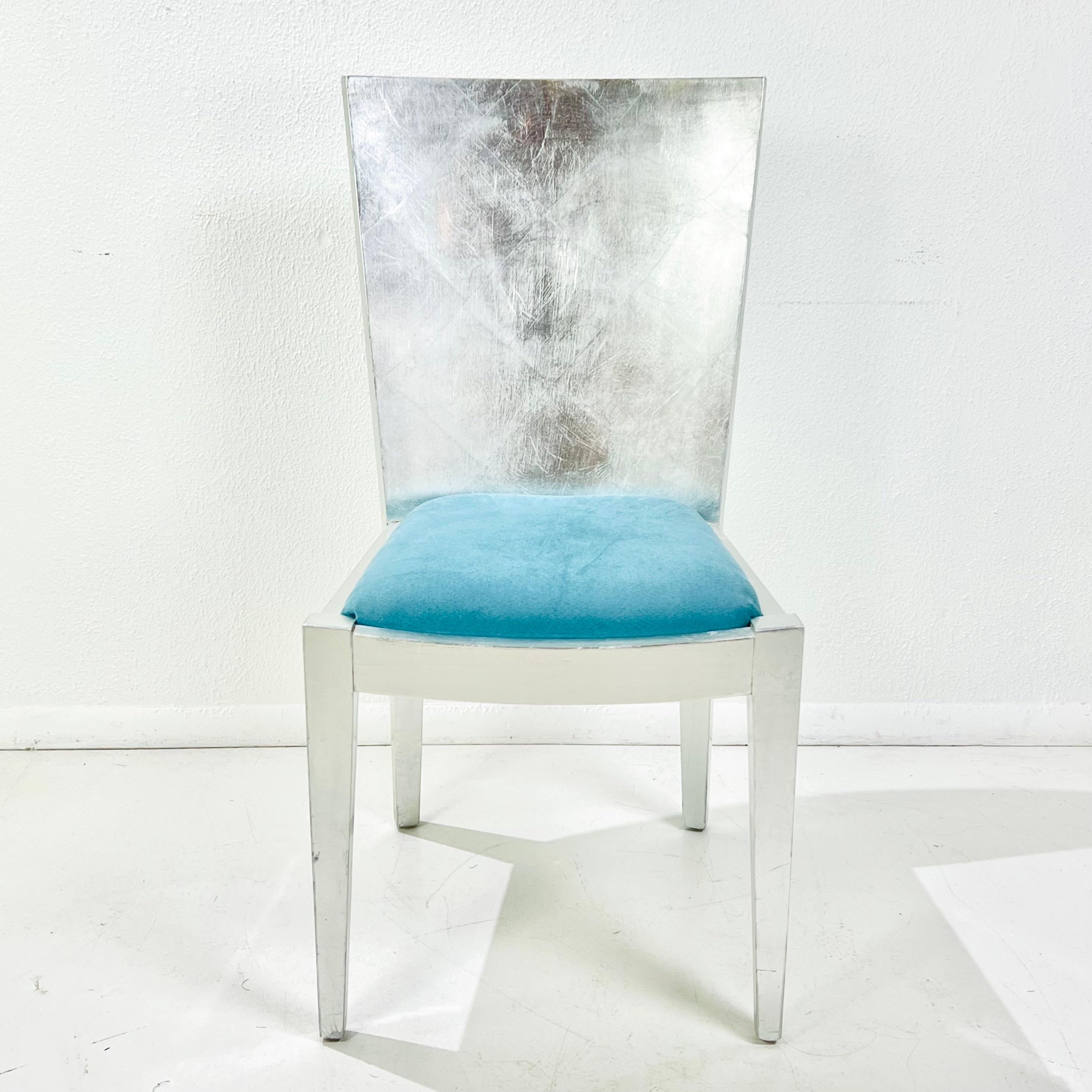 Late 20th Century Set of 8 Silver Leaf Dining Chairs in the Style of Karl Springer