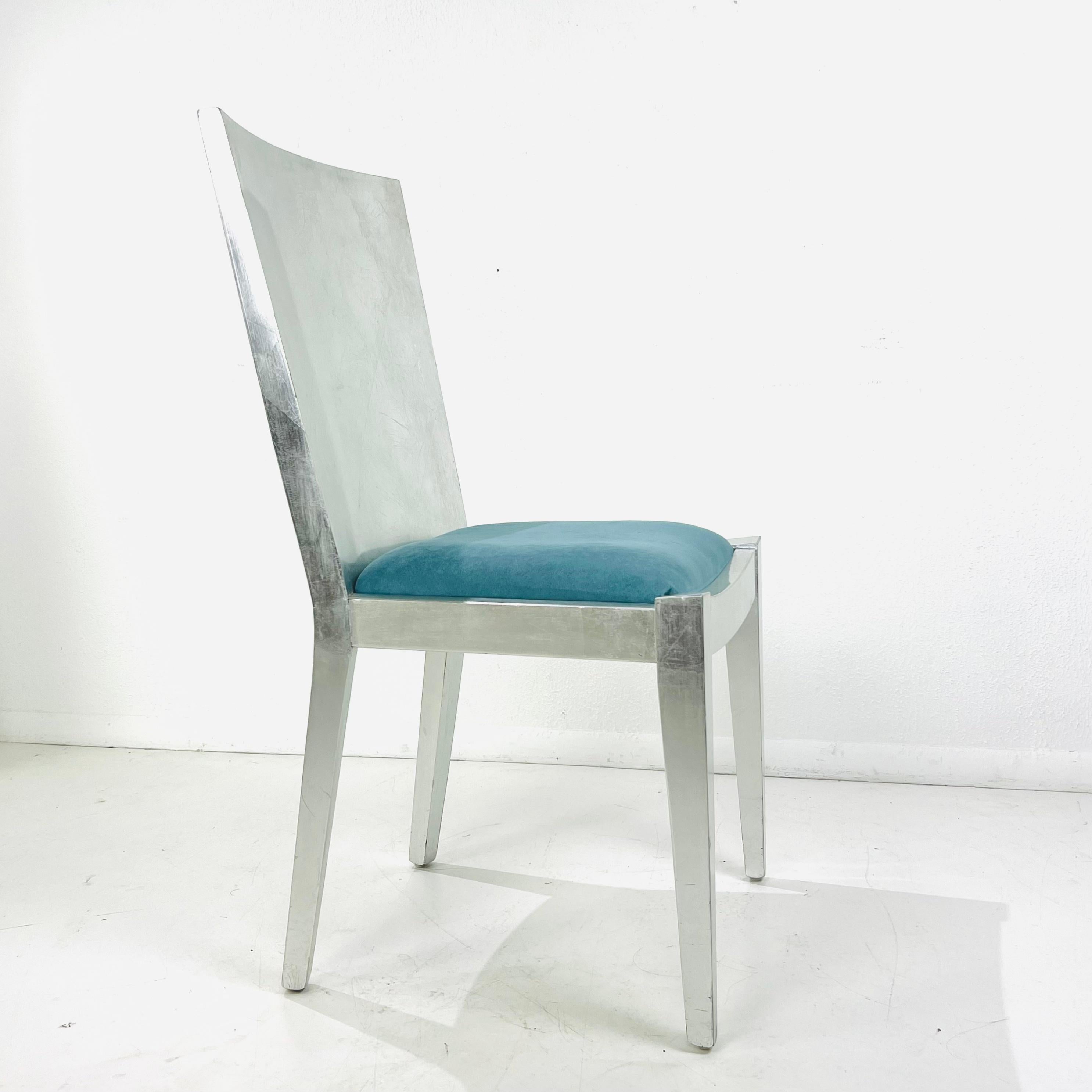 Upholstery Set of 8 Silver Leaf Dining Chairs in the Style of Karl Springer