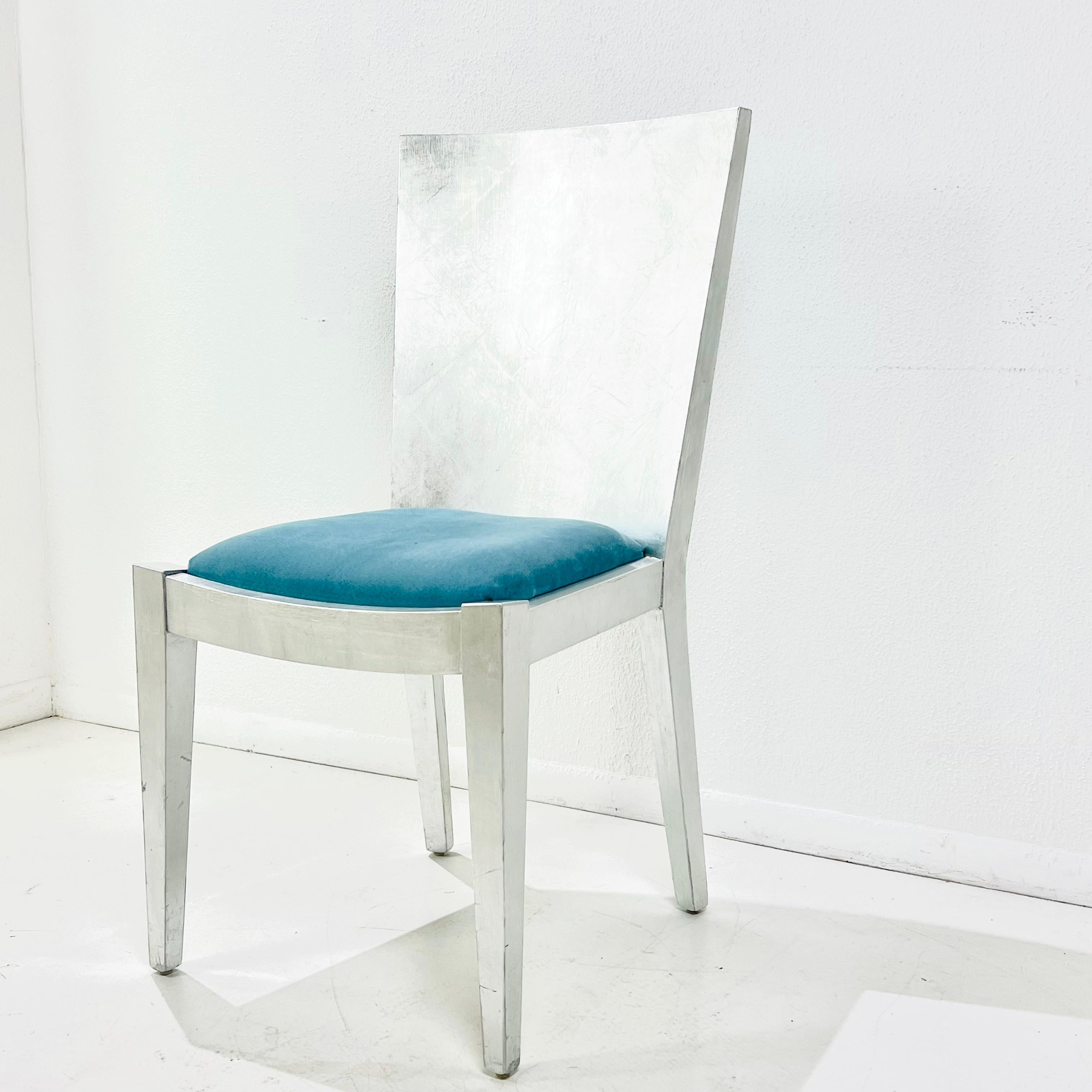 Set of 8 Silver Leaf Dining Chairs in the Style of Karl Springer 1