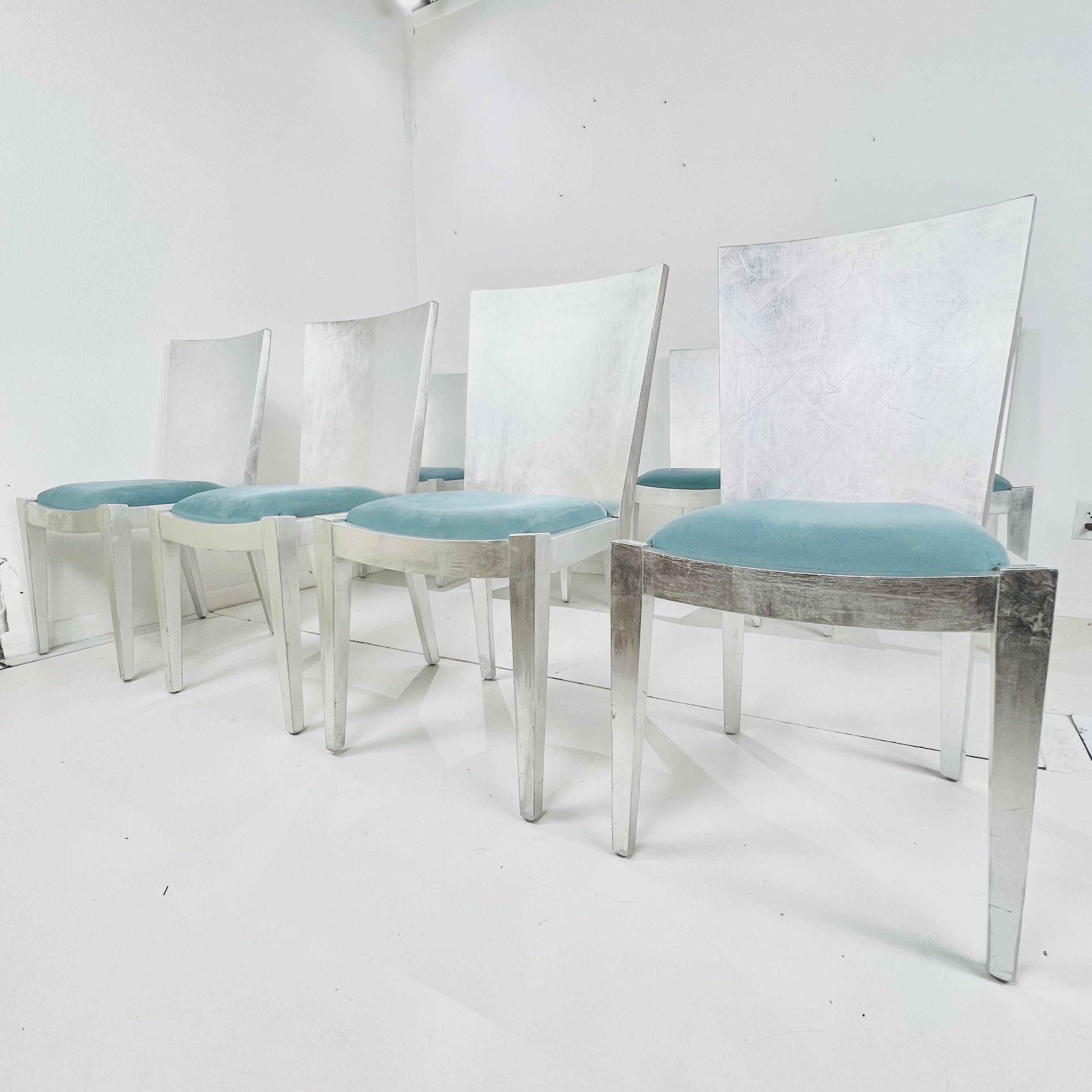 Set of 8 Silver Leaf Dining Chairs in the Style of Karl Springer 3