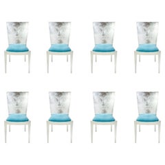 Set of 8 Silver Leaf Dining Chairs in the Style of Karl Springer