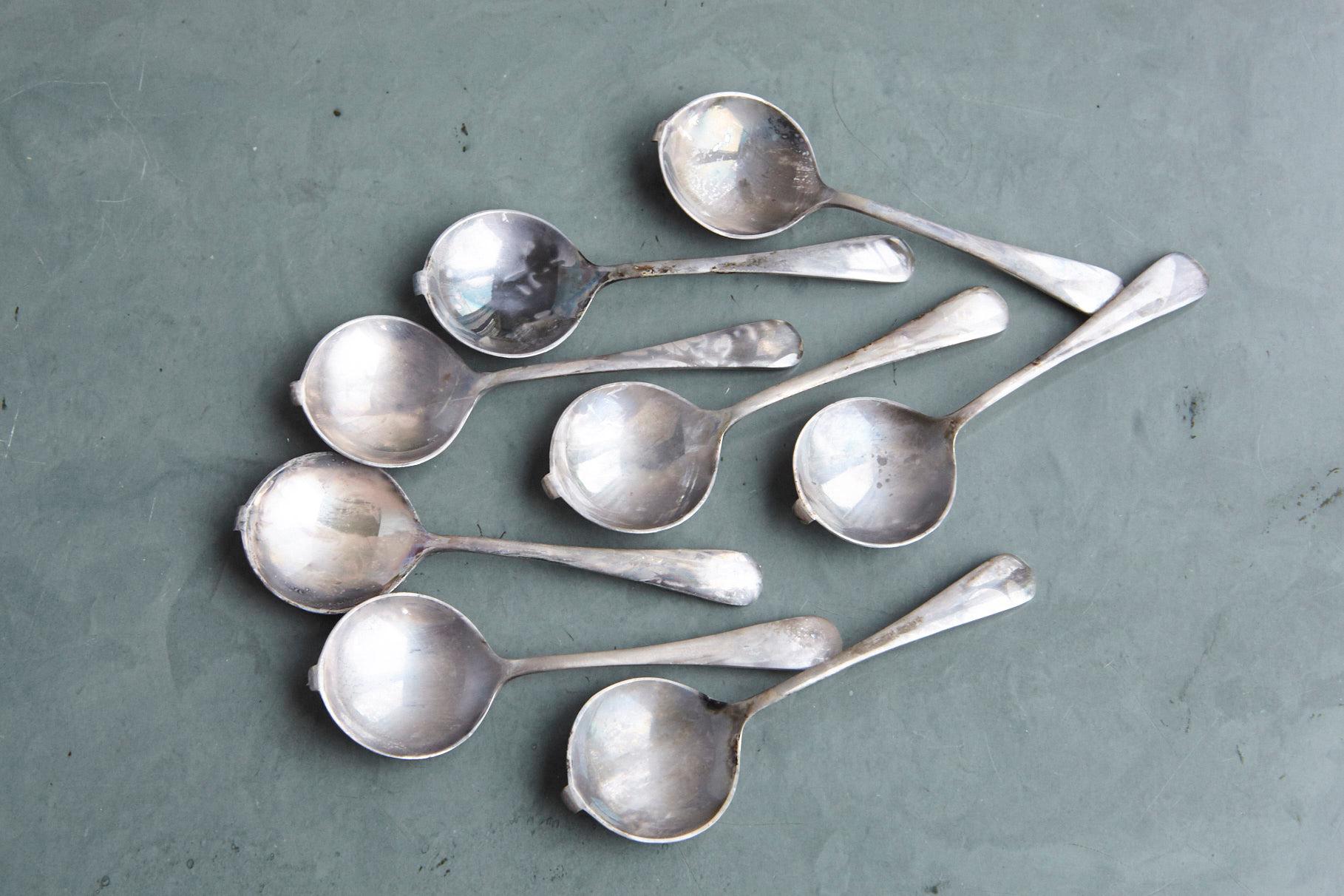 Set of 8 Silver Plated Cafe Diable Spoons, Abercrombie & Fitch England, 1915s 1