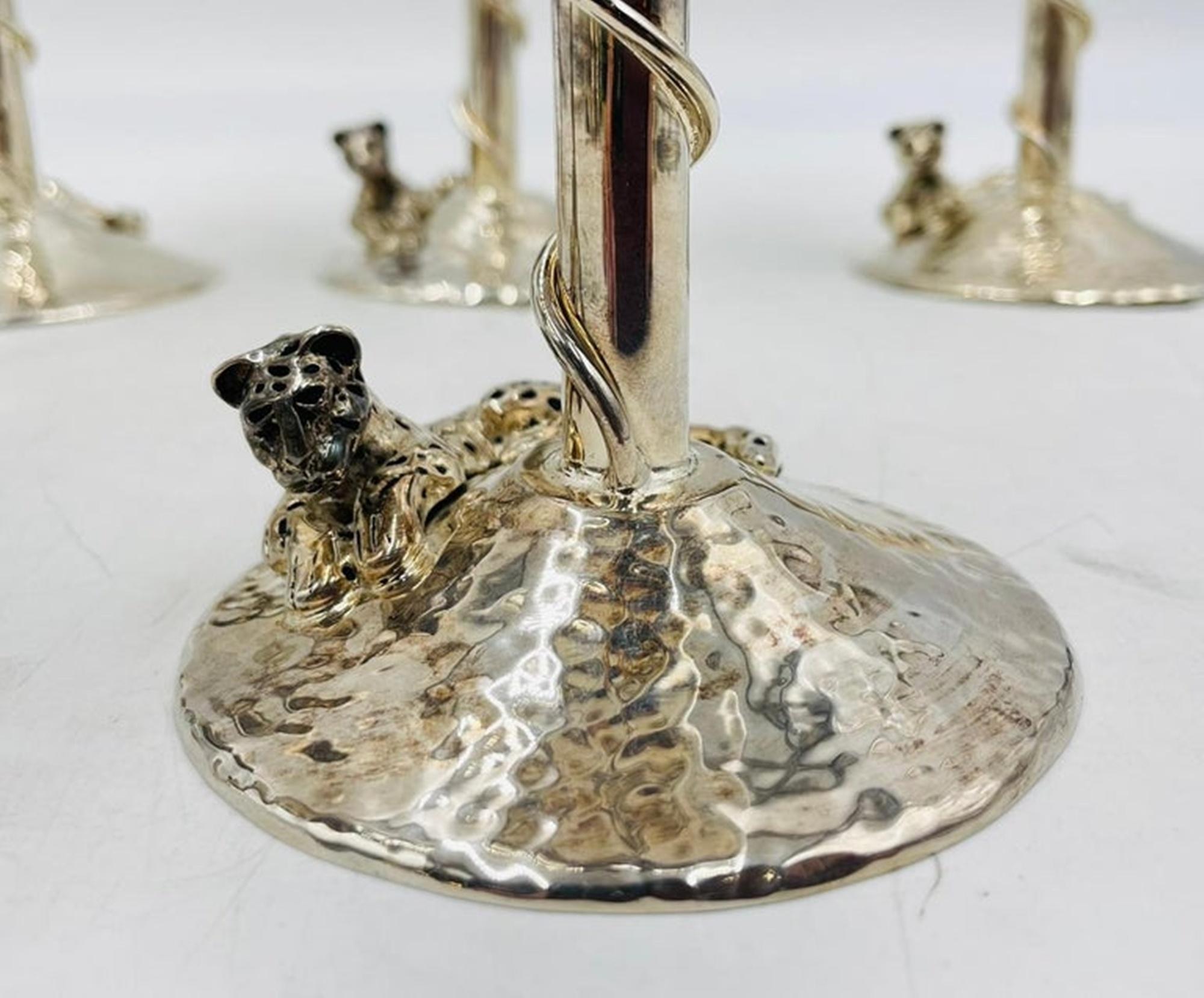 Set of 8 Silver Plated & Crushed Emerald Wine/Water Goblets by Emilia Castillo For Sale 7