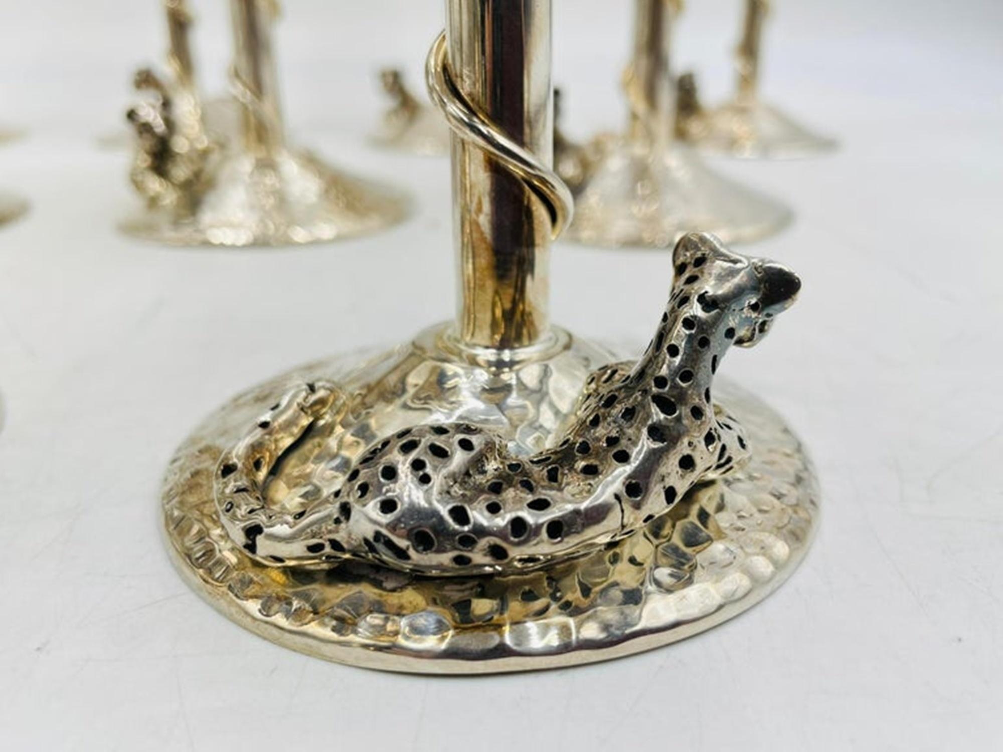 Set of 8 Silver Plated & Crushed Emerald Wine/Water Goblets by Emilia Castillo For Sale 8