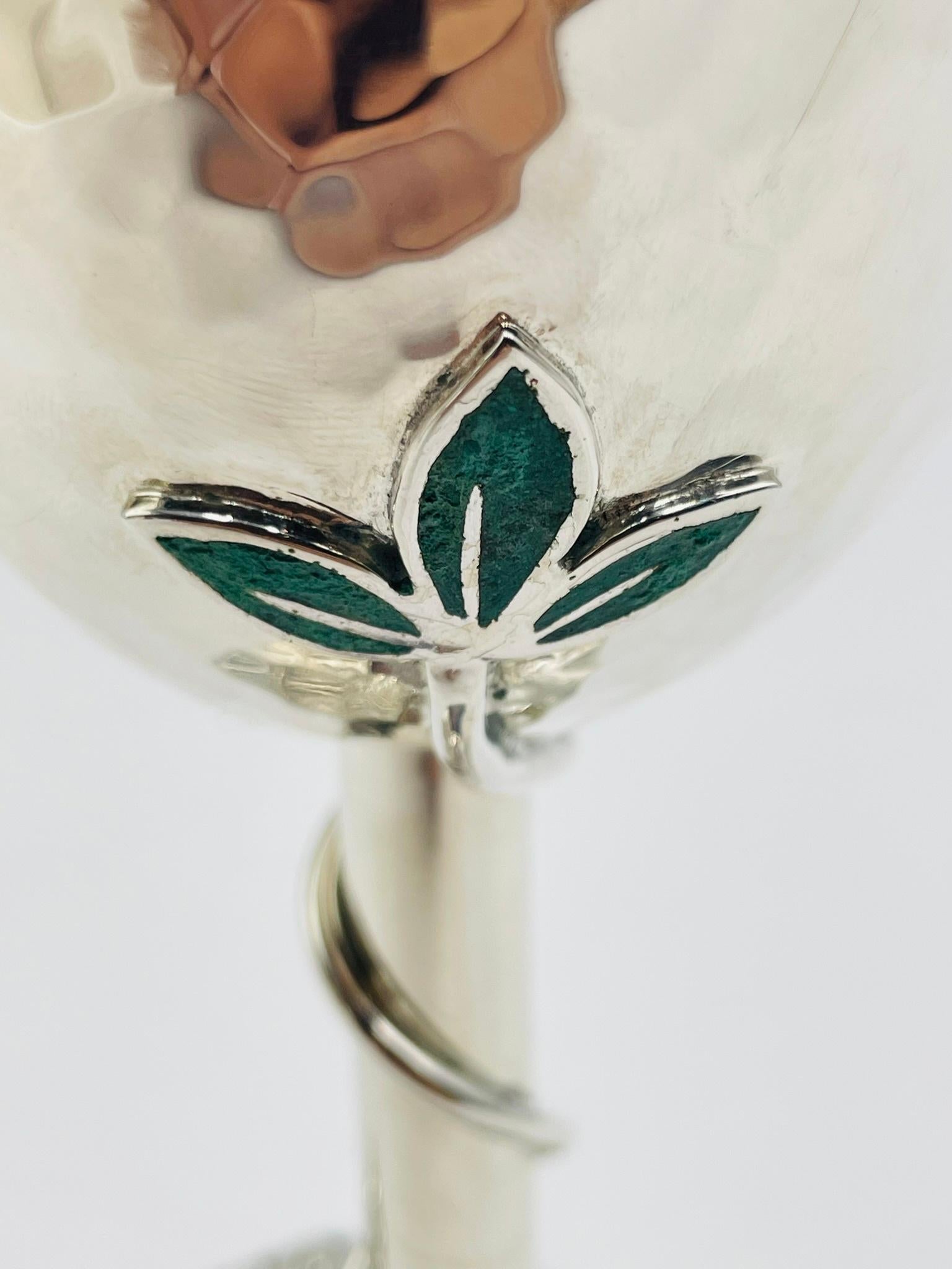 Set of 8 Silver Plated & Crushed Emerald Wine/Water Goblets by Emilia Castillo For Sale 9