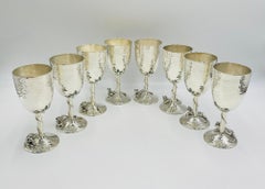 Set of 8 Silver Plated & Crushed Emerald Wine/Water Goblets by Emilia Castillo