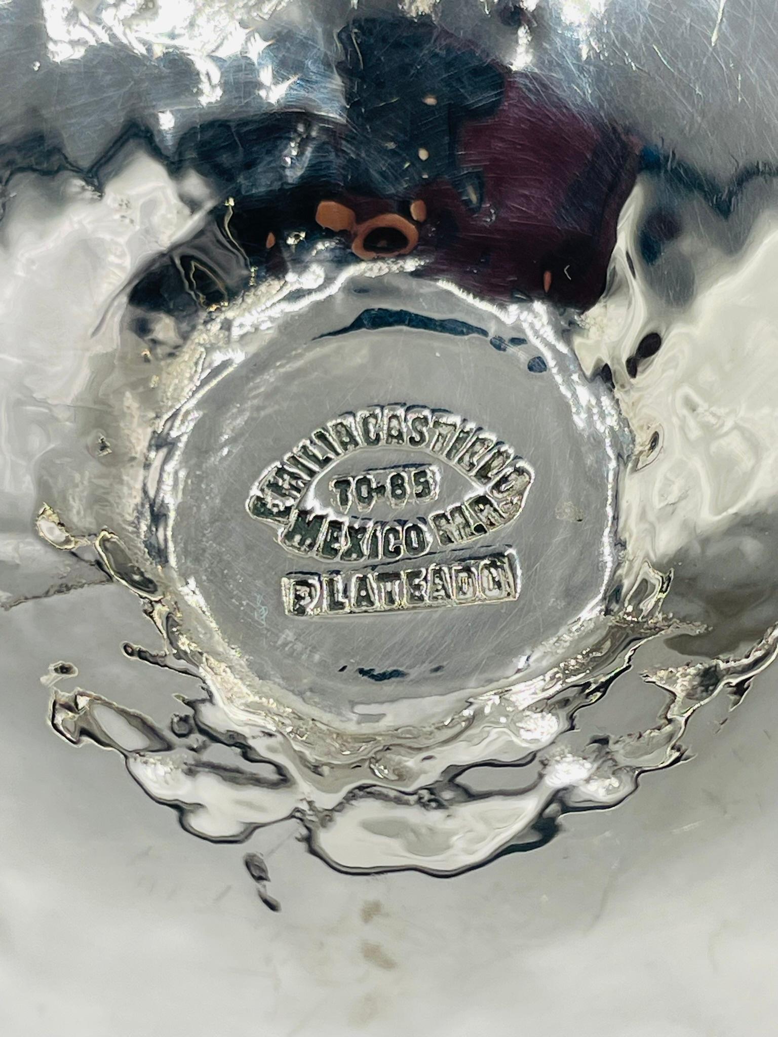 Set of 8 Silver Plated & Crushed Emerald Wine/Water Goblets by Emilia Castillo For Sale 13