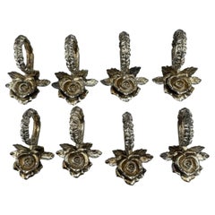 Set of 8 Silver-Plated Rose Napkin Rings, Vintage Table Décor Collection Foral