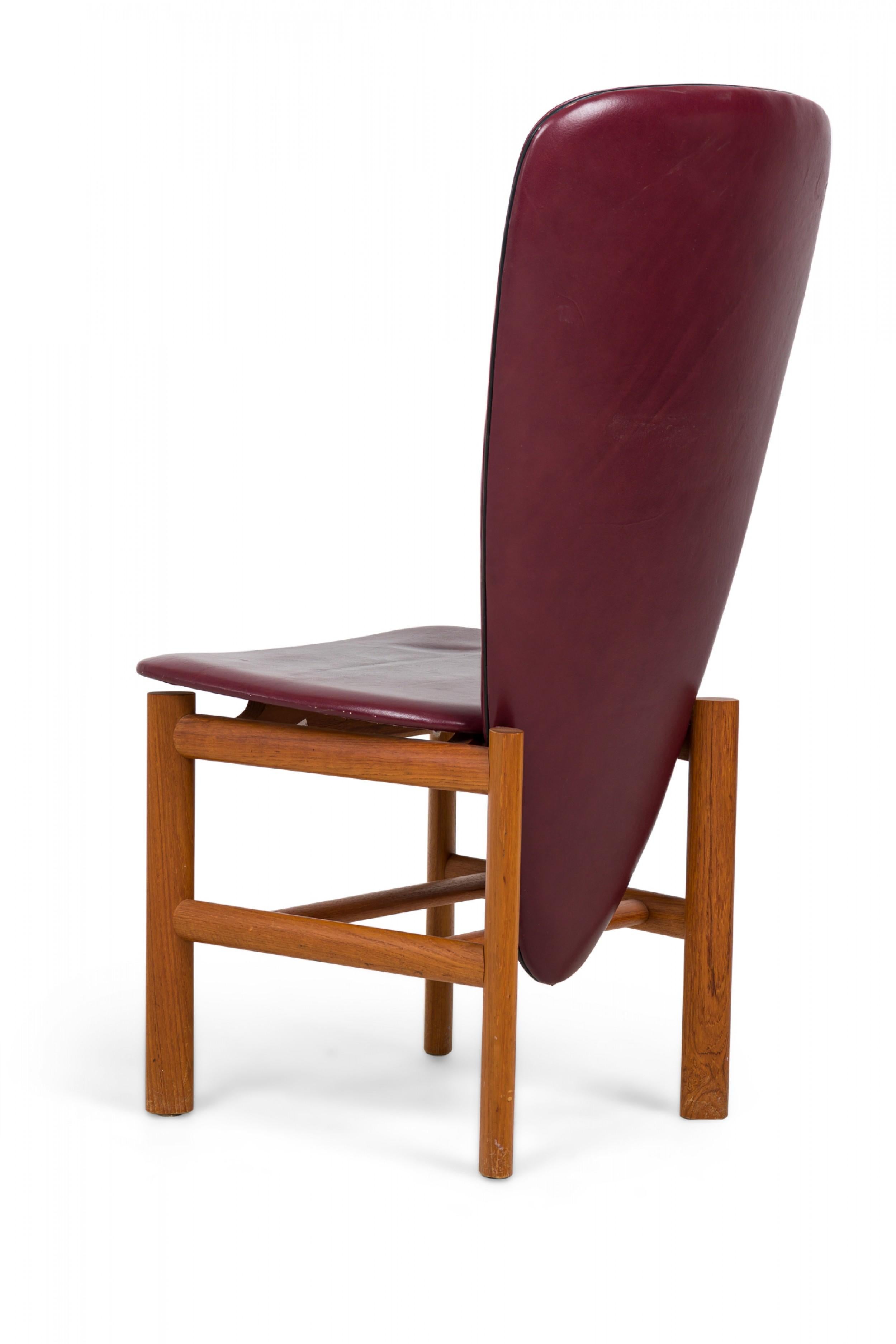 Set of 8 Skovby Møbelfabrik Danish Modern Teak Red Upholstered Dining Chairs In Good Condition For Sale In New York, NY