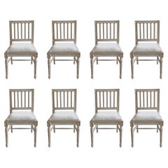 Set of 8 Slat Back Painted And Upholstered Dining Chairs
