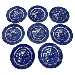 Set of 8 Small English Delft Antique Plates by John Maddock & Sons
