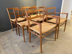 Set of 8 Smilow Design Walnut and Rush Dining Chairs