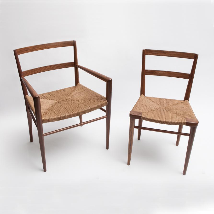Set of 8 Smilow Design Walnut and Rush Dining Chairs In Good Condition In New York, NY