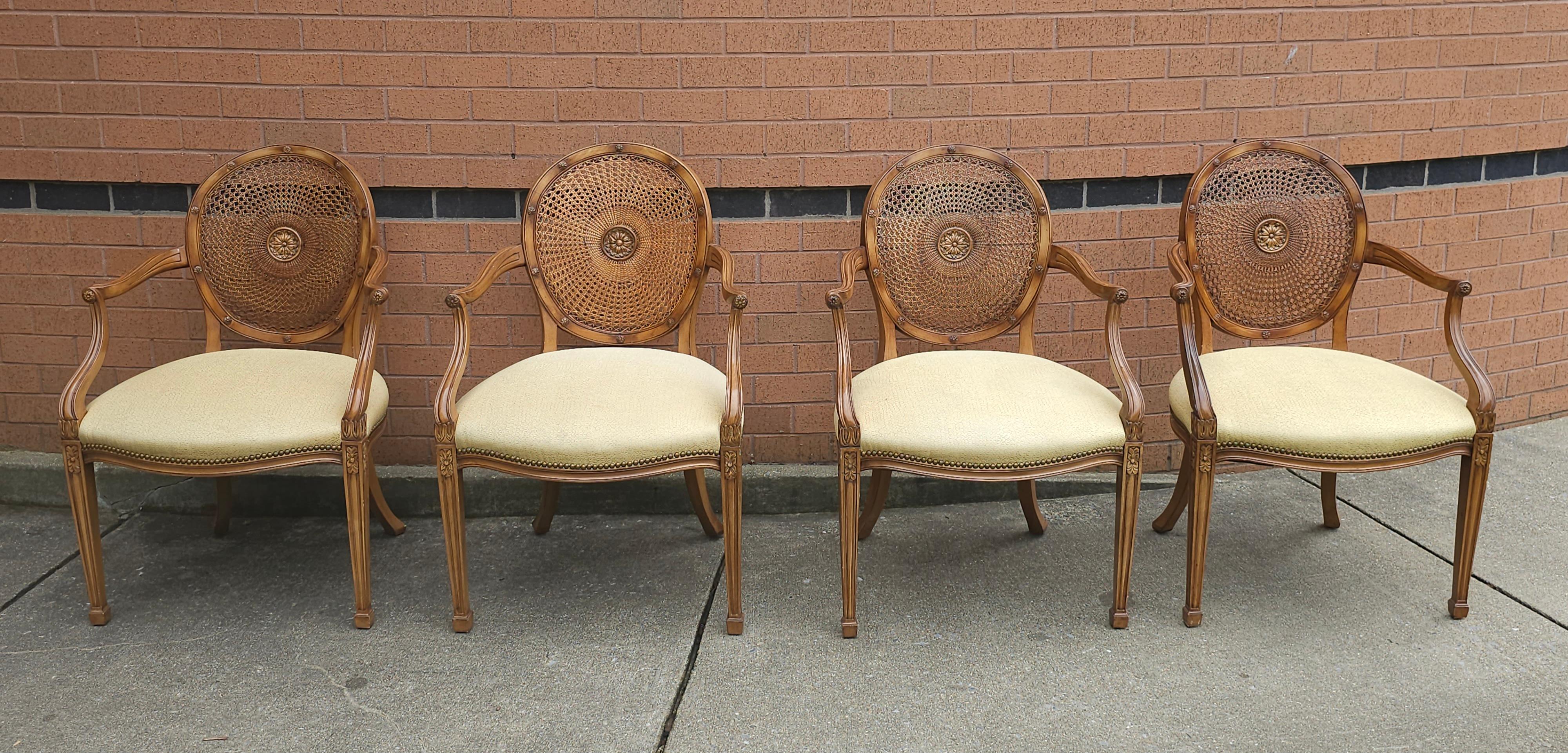 Set of 8 Smith & Watson N Y Louis XVI Caned Back And Upholstered Dining Chairs  For Sale 3