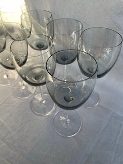 Set of 8 Smoked Crystal Spaghetti Stem Wine Glasses- Salzburger, Mid-Century