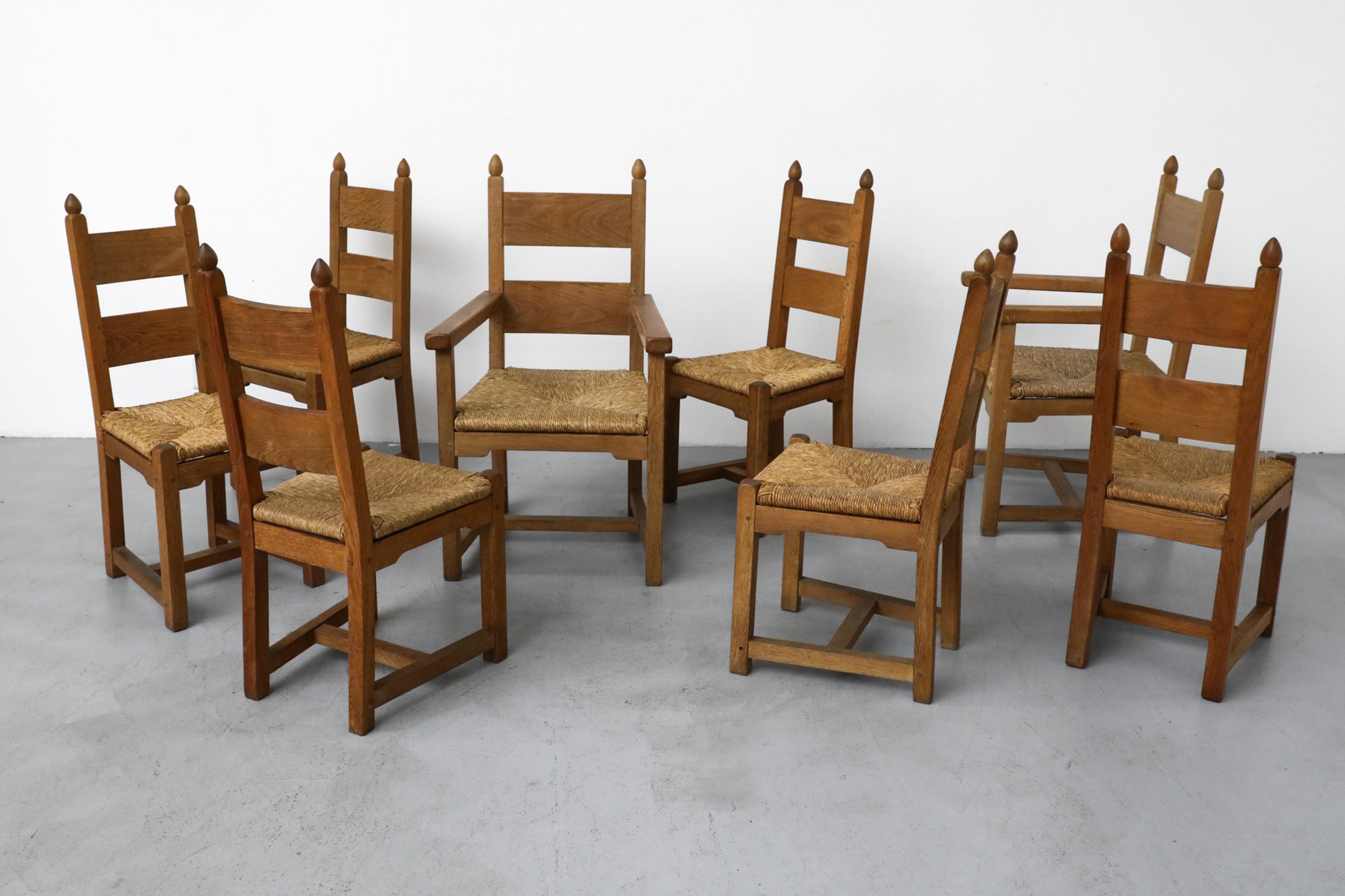 Set of 8 Solid Oak Quaker Style Dining Chairs with Rush Seats 10