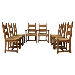 Set of 8 Solid Oak Quaker Style Dining Chairs with Rush Seats