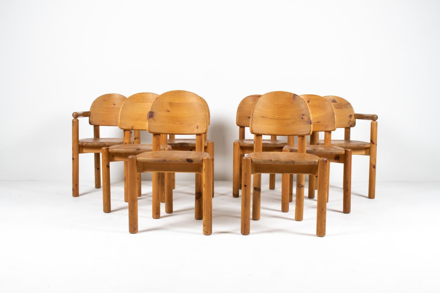 Scandinave moderne Lot de 8 chaises de salle à manger en pin massif de Rainer Daumiller pour Hirtshals Sawmill en vente