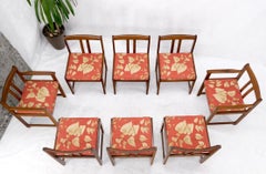 Set of 8 Solid Rosewood Red Linen Fabric Upholstery Dining Arm Side Chairs